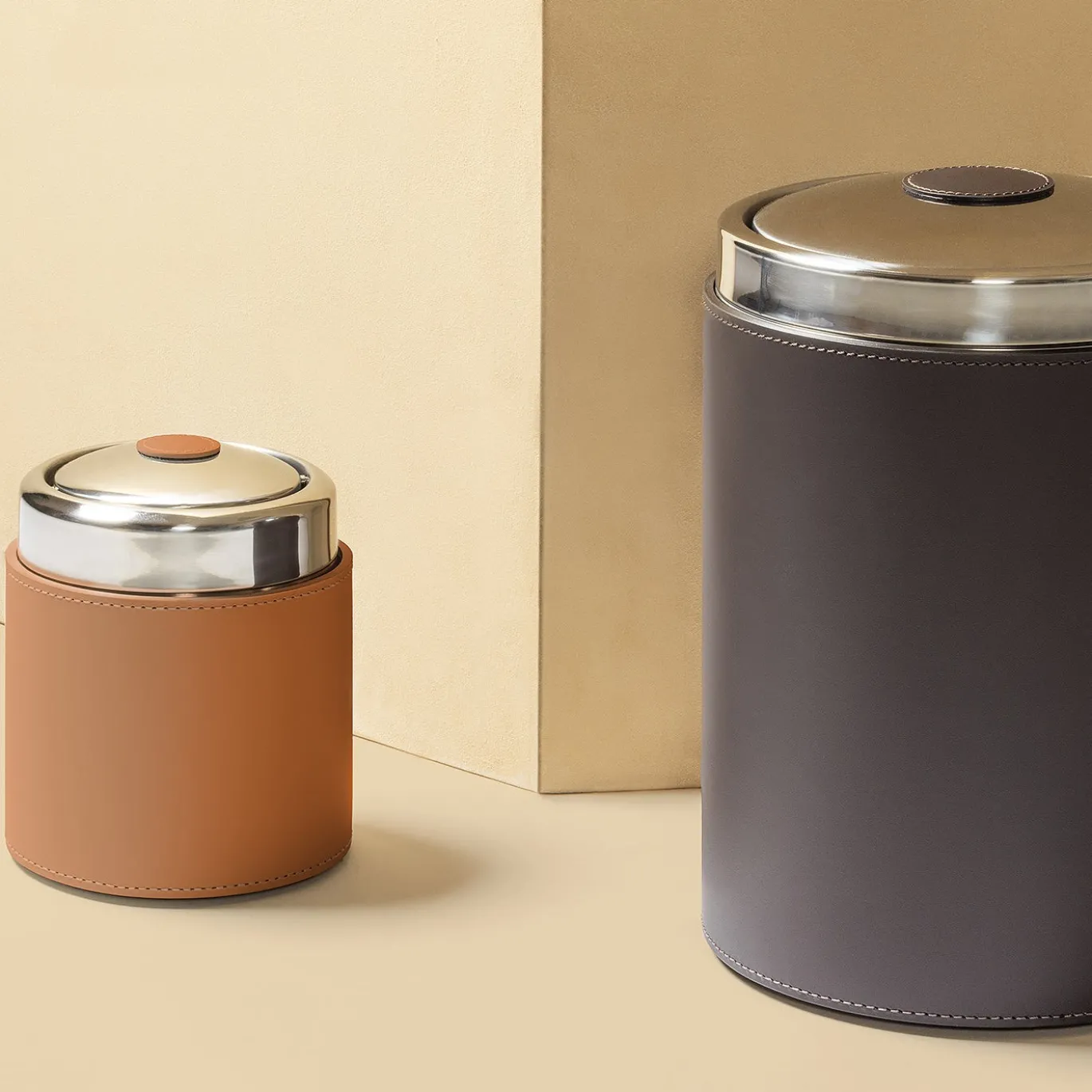 Cestino da Bagno Perry Grande in Pelle Moka
