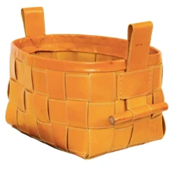 Cestino in pelle intrecciata giallo senape