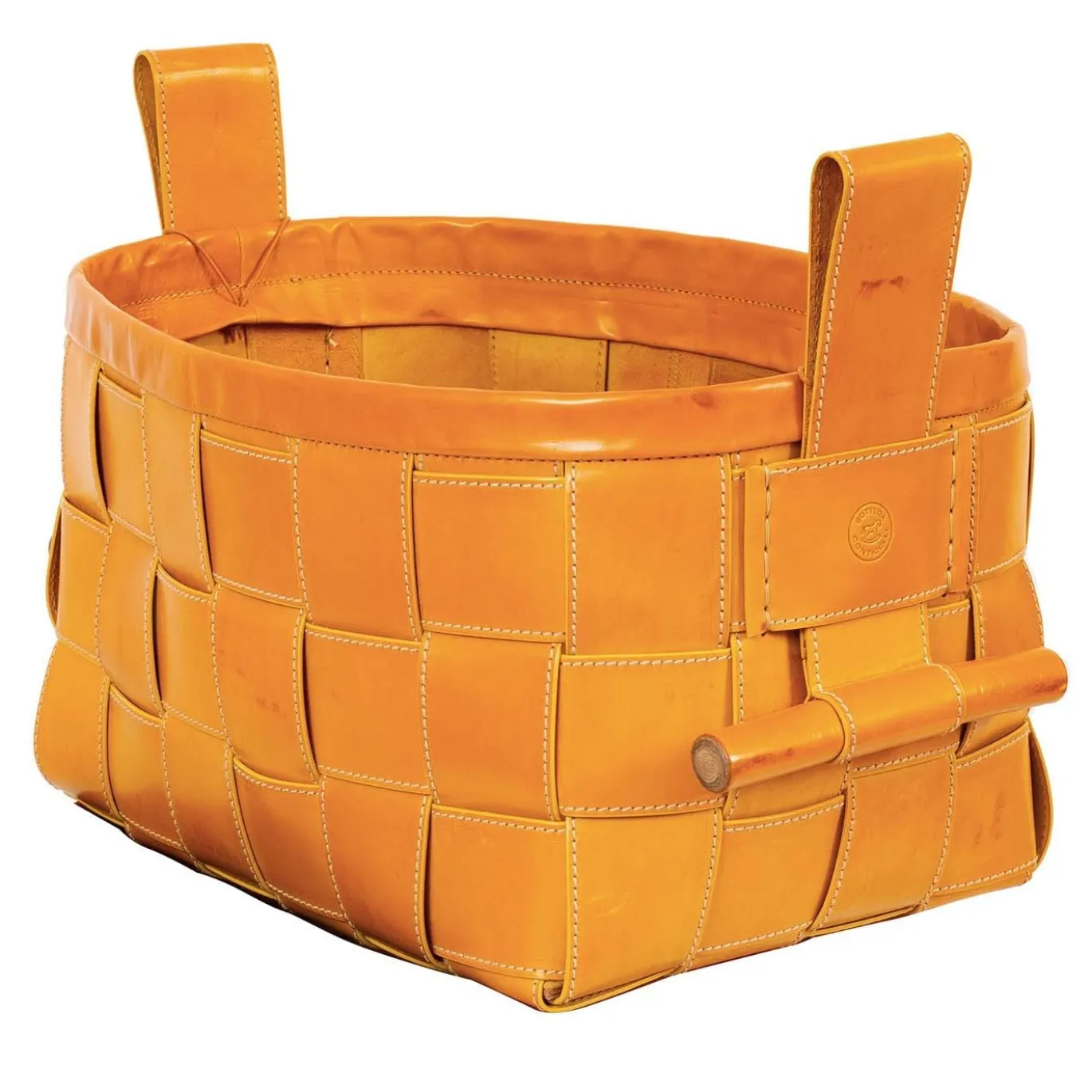 Cestino in pelle intrecciata giallo senape