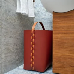Cesto in pelle Helena bordeaux e cognac