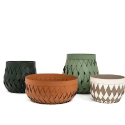 Cesto piccolo Canaria in pelle intrecciata crema e taupe