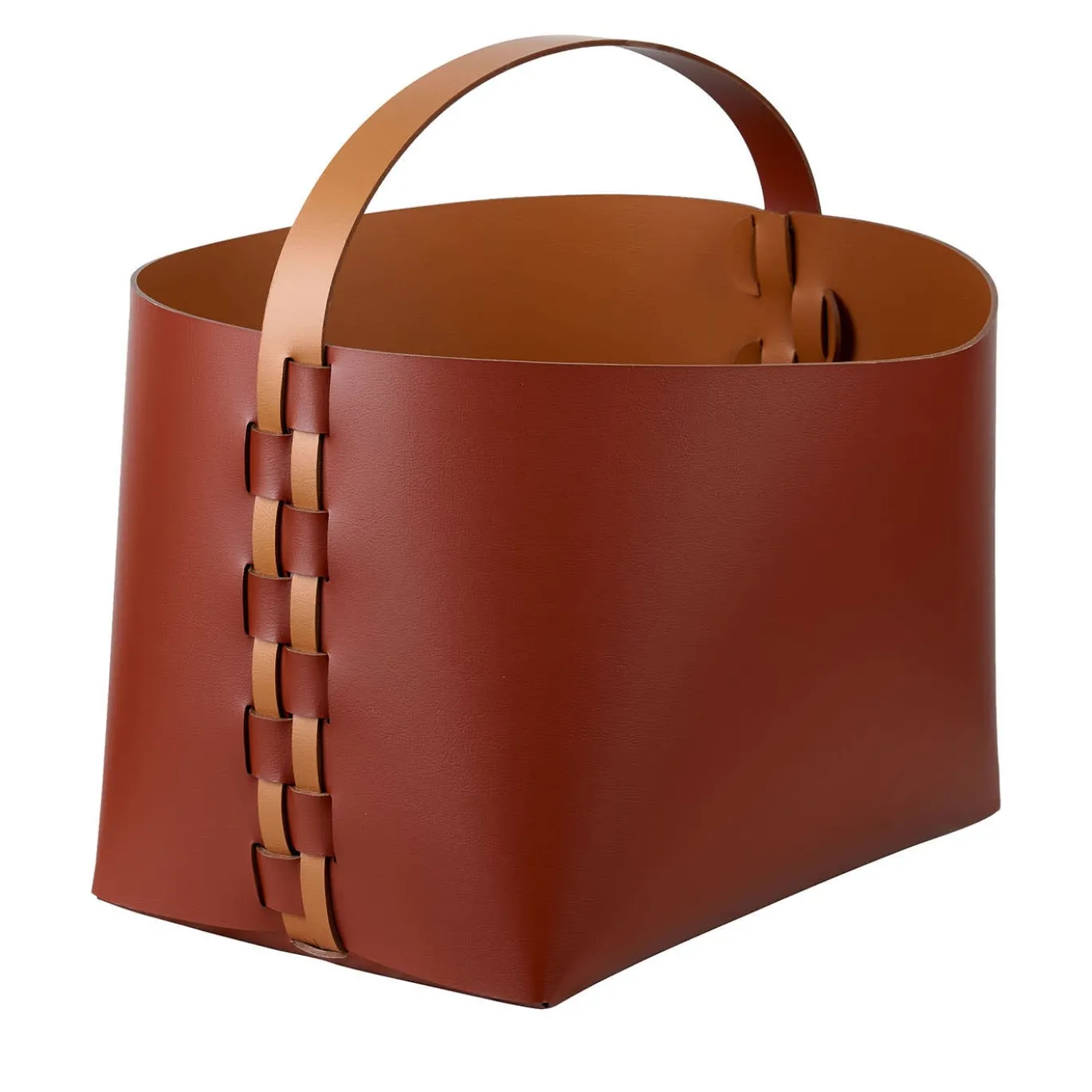 Cesto piccolo in pelle Helena bordeaux e cognac