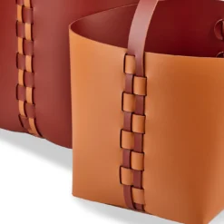 Cesto piccolo in pelle Helena bordeaux e cognac