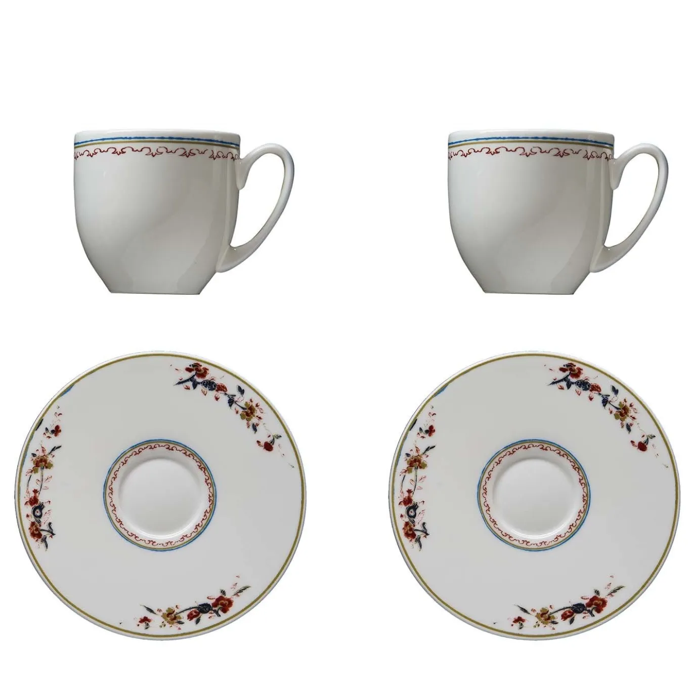 Chinesi Fiori Finiti Set di 2 tazze da caffè con piattino