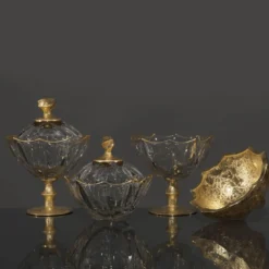 Ciotola Capriccio in oro 24 carati e cristallo con coperchio