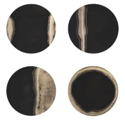 Collezione Inchiostro - Set di 4 Sottopiatti Rotondi Nero e Oro