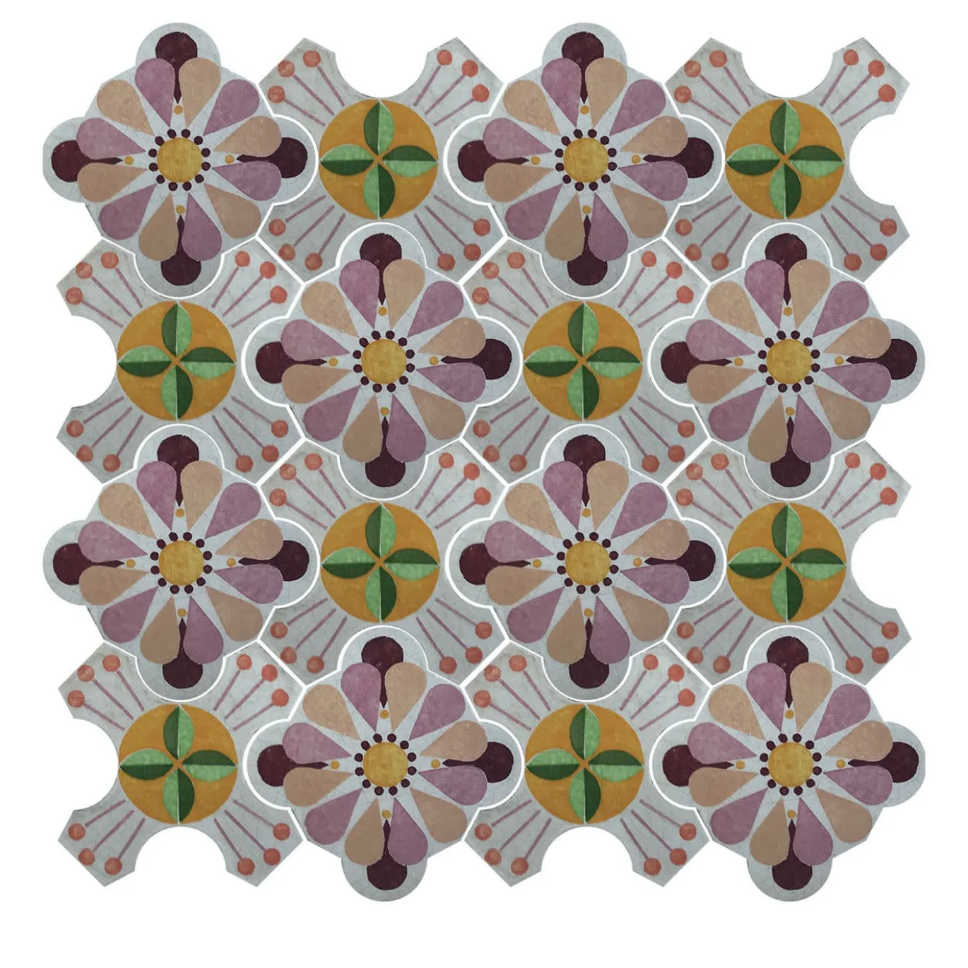 Composizione di Piastrelle in Ceramica Multicolore Florin con Motivo Floreale