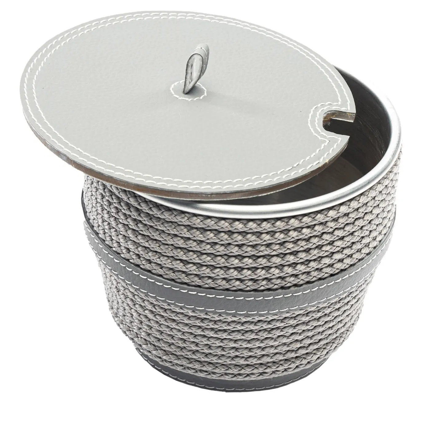 Contenitore per caffè in ecopelle grigio con coperchio e inserti in corda