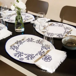 Corallo Blu Set di 2 tovagliette ricamate ovali