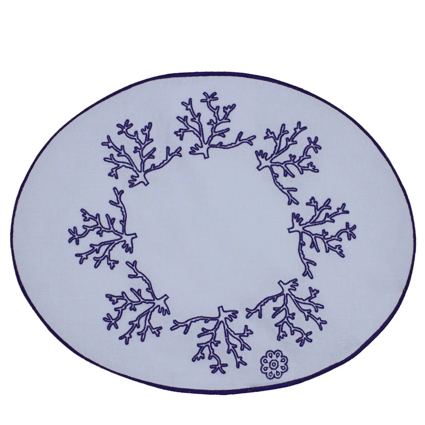 Corallo Blu Set di 2 tovagliette ovali ricamate blu