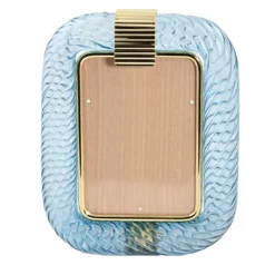 Cornice con Struttura in Ottone Lucido e Vetro a Torciglione Laguna Azzurro Chiaro