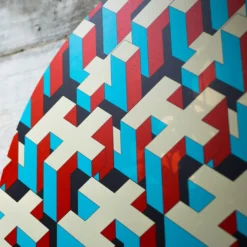 Decorazione murale in tessuto umano blu e rosso
