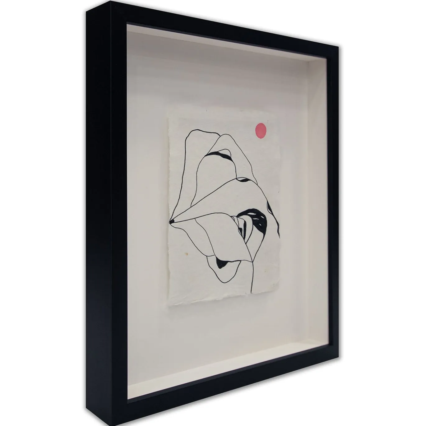 Disegno Cotone Nero, Bianco e Rosa su Carta di Cotone Artigianale