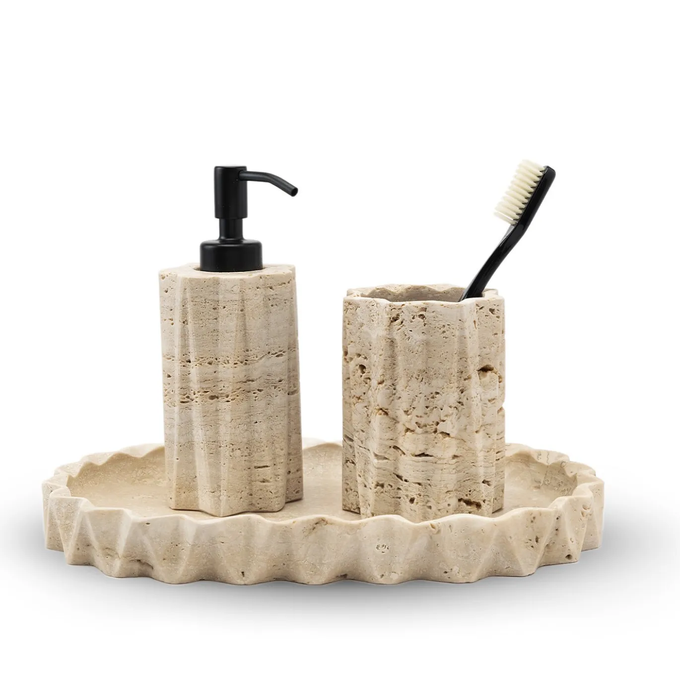 Dispenser di sapone Fold in travertino beige