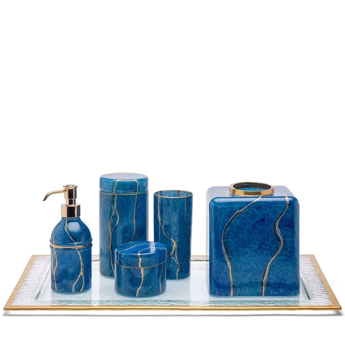 Dispenser in vetro Lapislazzuli con accenti dorati