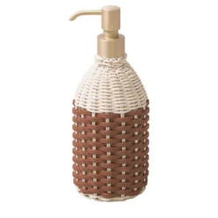 Dispenser manuale di disinfettante per le mani in rattan e pelle moka