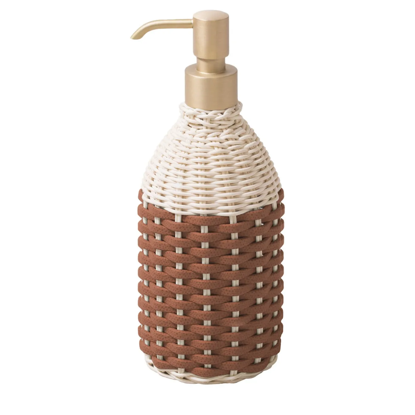 Dispenser manuale di disinfettante per le mani in rattan e pelle moka