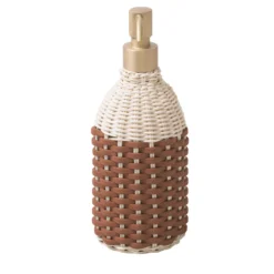Dispenser manuale di disinfettante per le mani in rattan e pelle moka