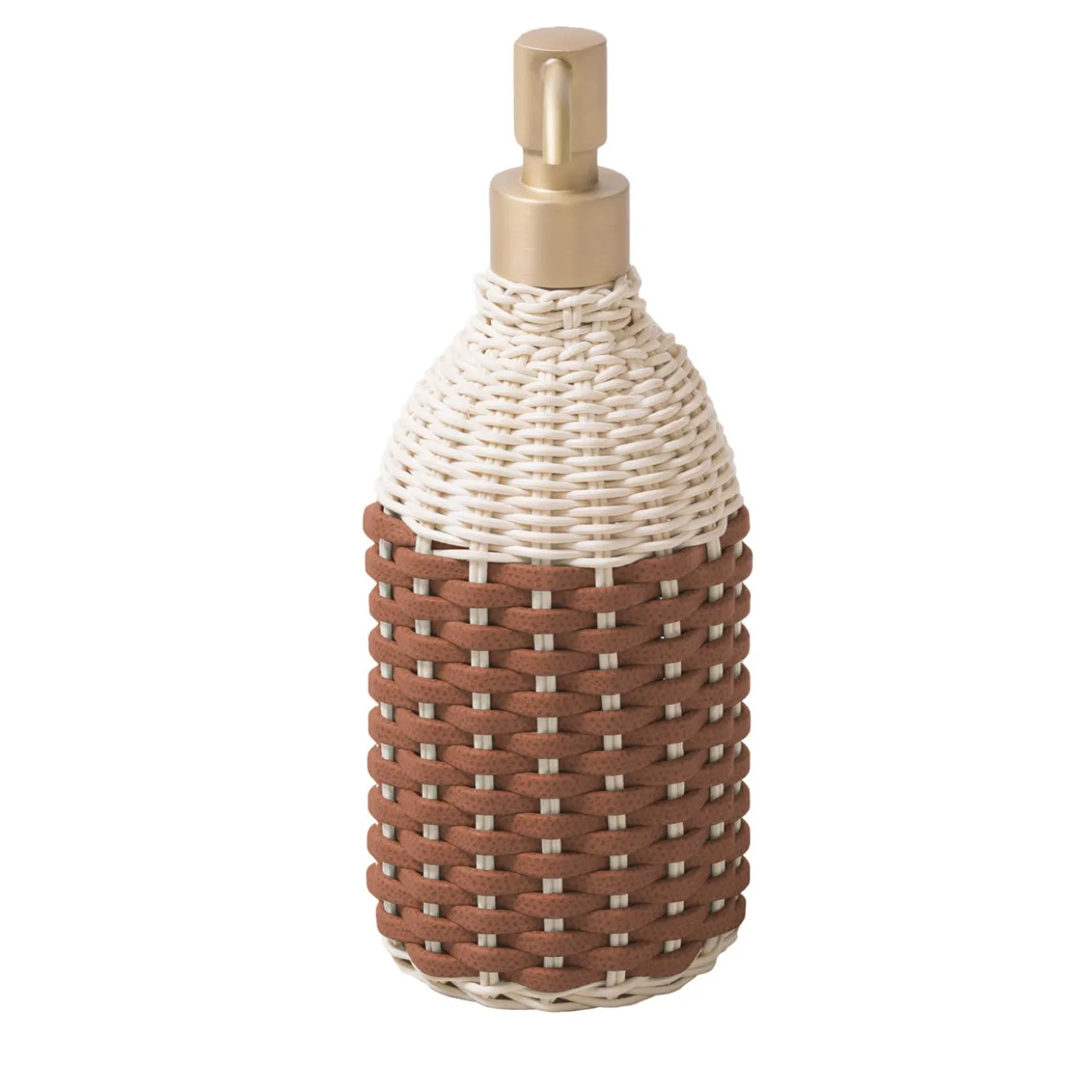 Dispenser manuale di disinfettante per le mani in rattan e pelle moka