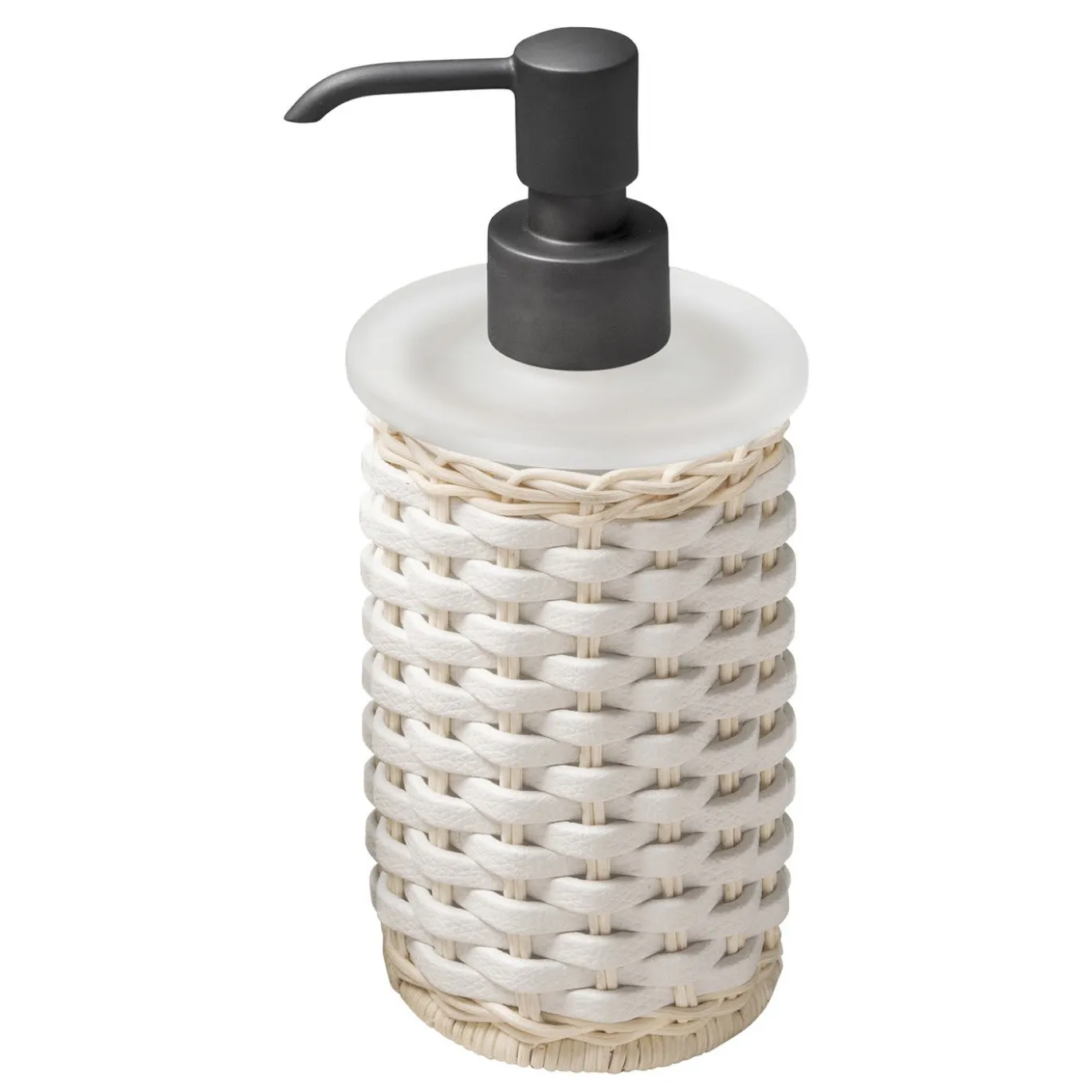Dispenser per sapone e portaspazzolino in pelle bianca e rattan Calais
