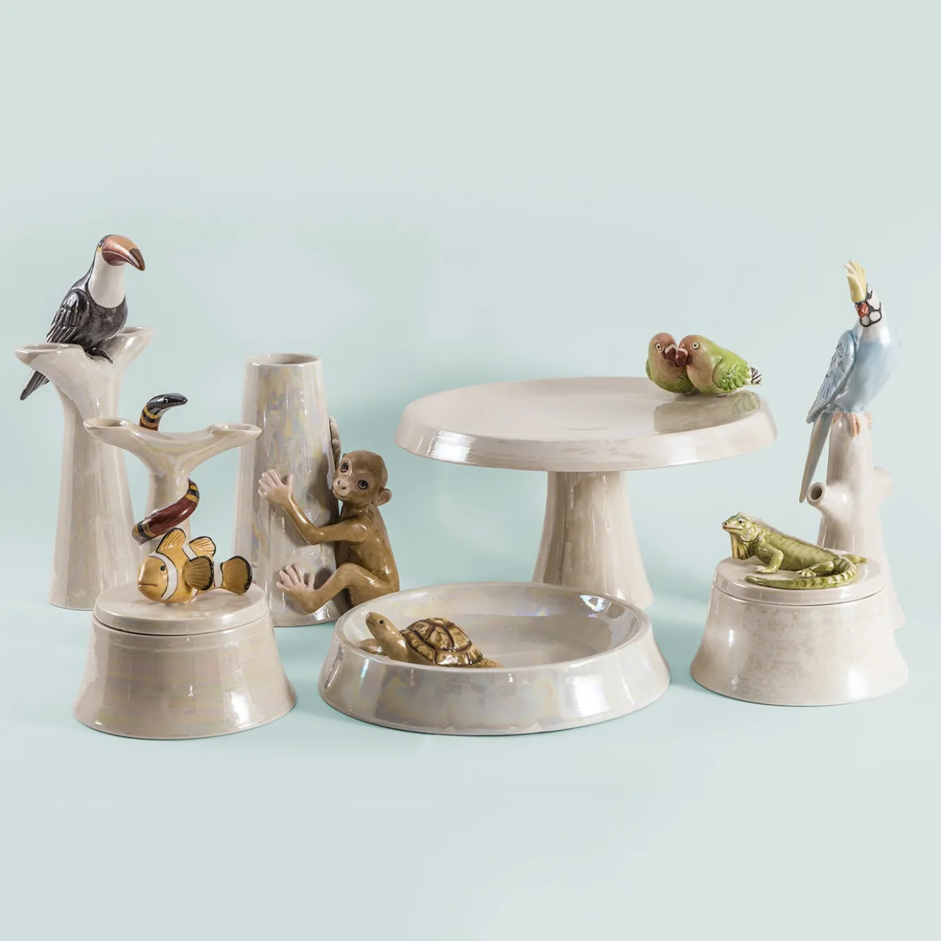 Esotica Collection Alzata Per Torta In Porcellana Con Inseparabili