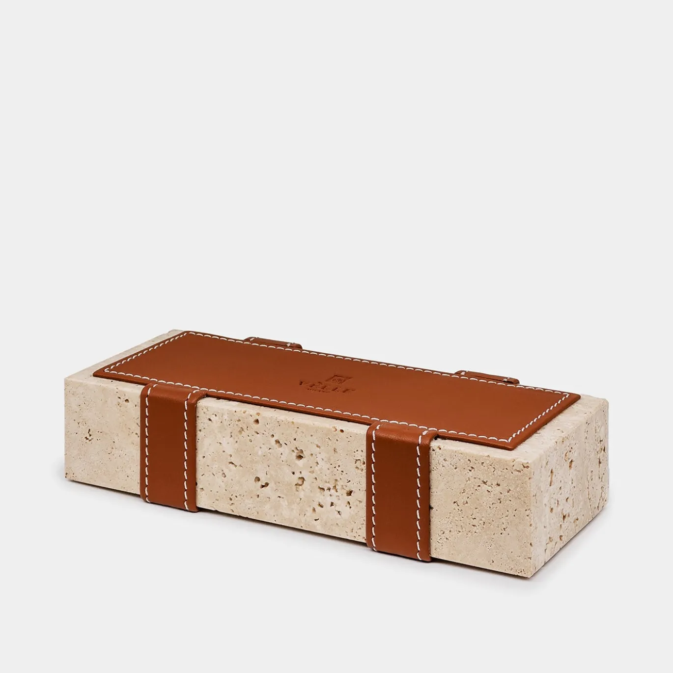 Fermacarte in Marmo Travertino con Inserti in Pelle