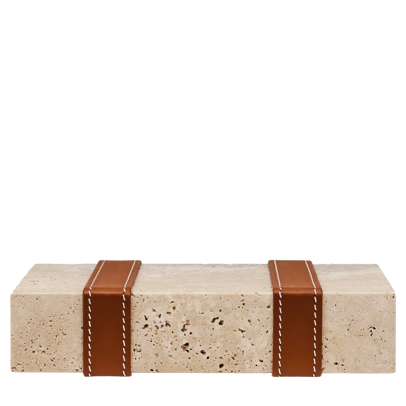 Fermacarte in Marmo Travertino con Inserti in Pelle