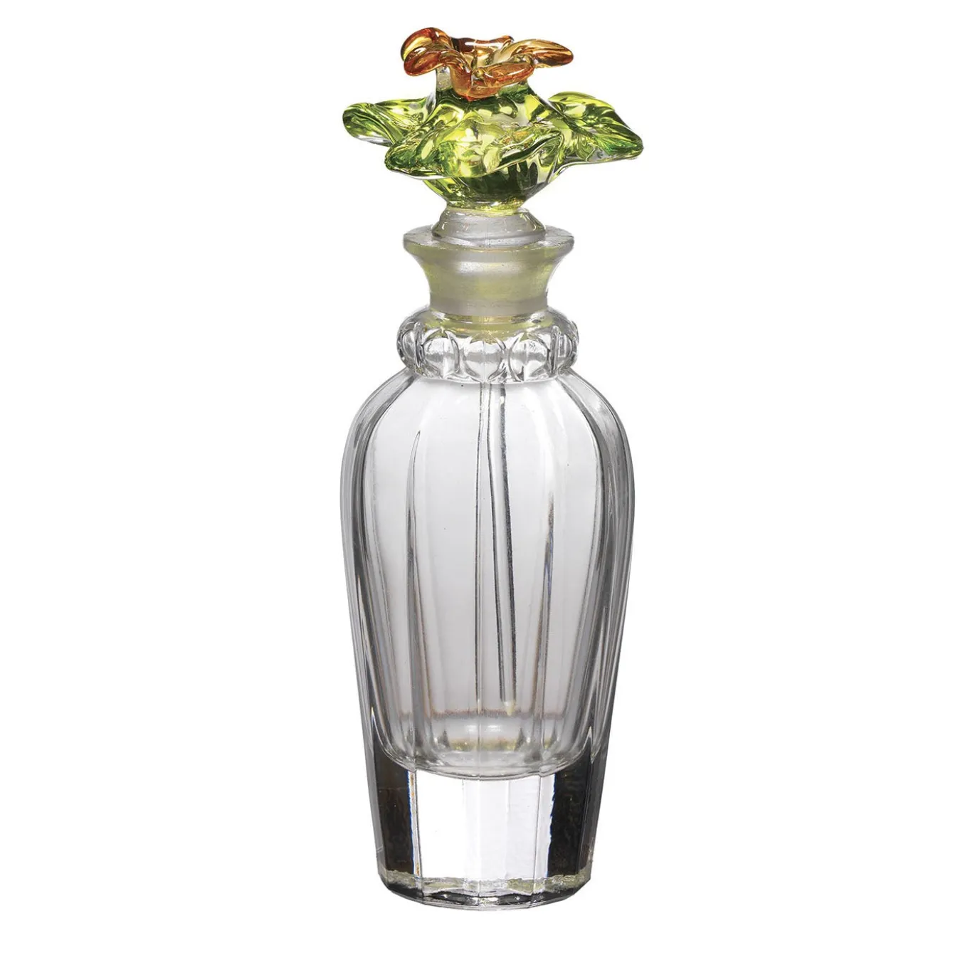 Flacone di profumo con tappo a fiore in murano verde cristallo