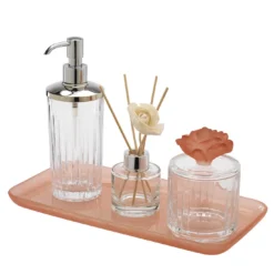 Fragranze Set di 4 accessori da bagno in vetro rosa