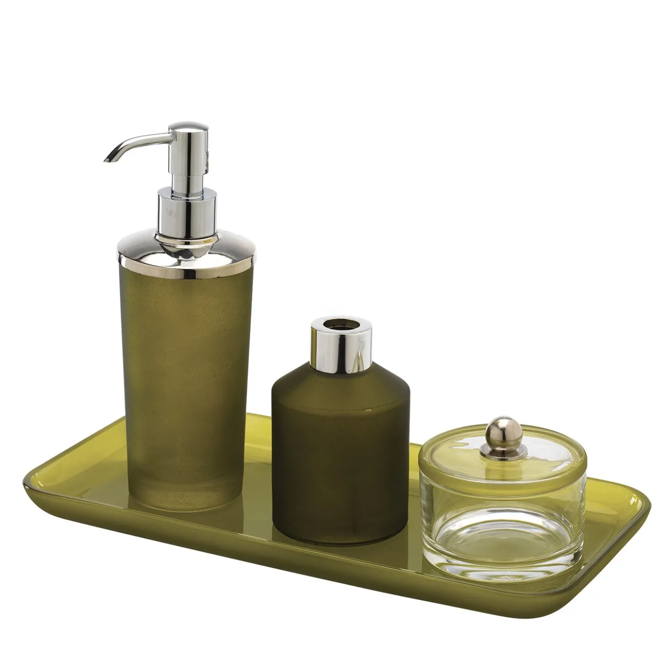 Fragranze Set di 4 accessori da bagno in vetro verde