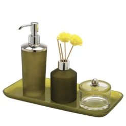 Fragranze Set di 4 accessori da bagno in vetro verde