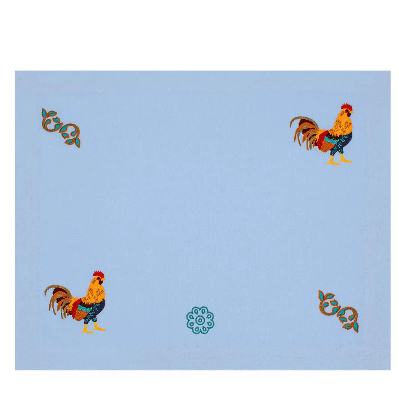 Gallo Multicolor Set di 2 tovagliette ricamate in azzurro