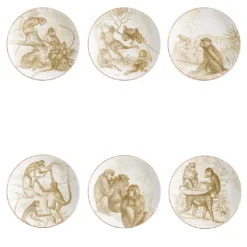 Galtaji Set di 6 piatti da pane in porcellana con scimmie