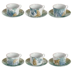 Galtaji Set di 6 tazze da tè in porcellana con alberi e scimmie
