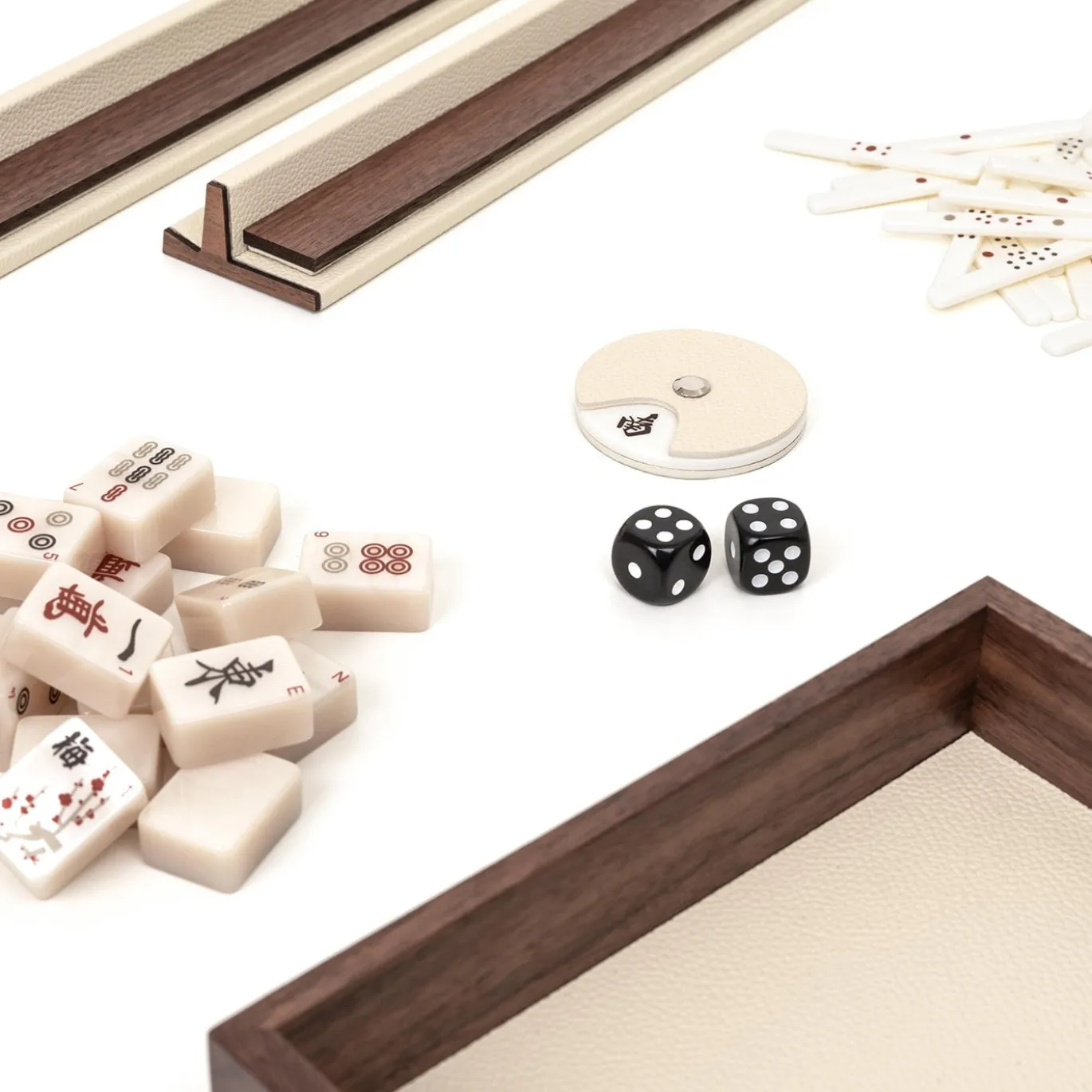 Gioco da Tavolo Mahjong in Pelle Beige