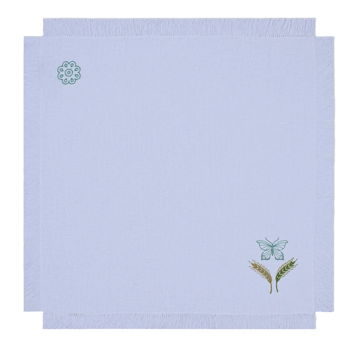 Grano Multicolor Set di 6 tovaglioli lilla ricamati con frange