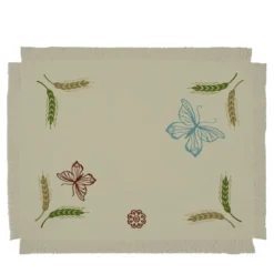 Grano Set di 2 tovagliette ricamate con frange color taupe