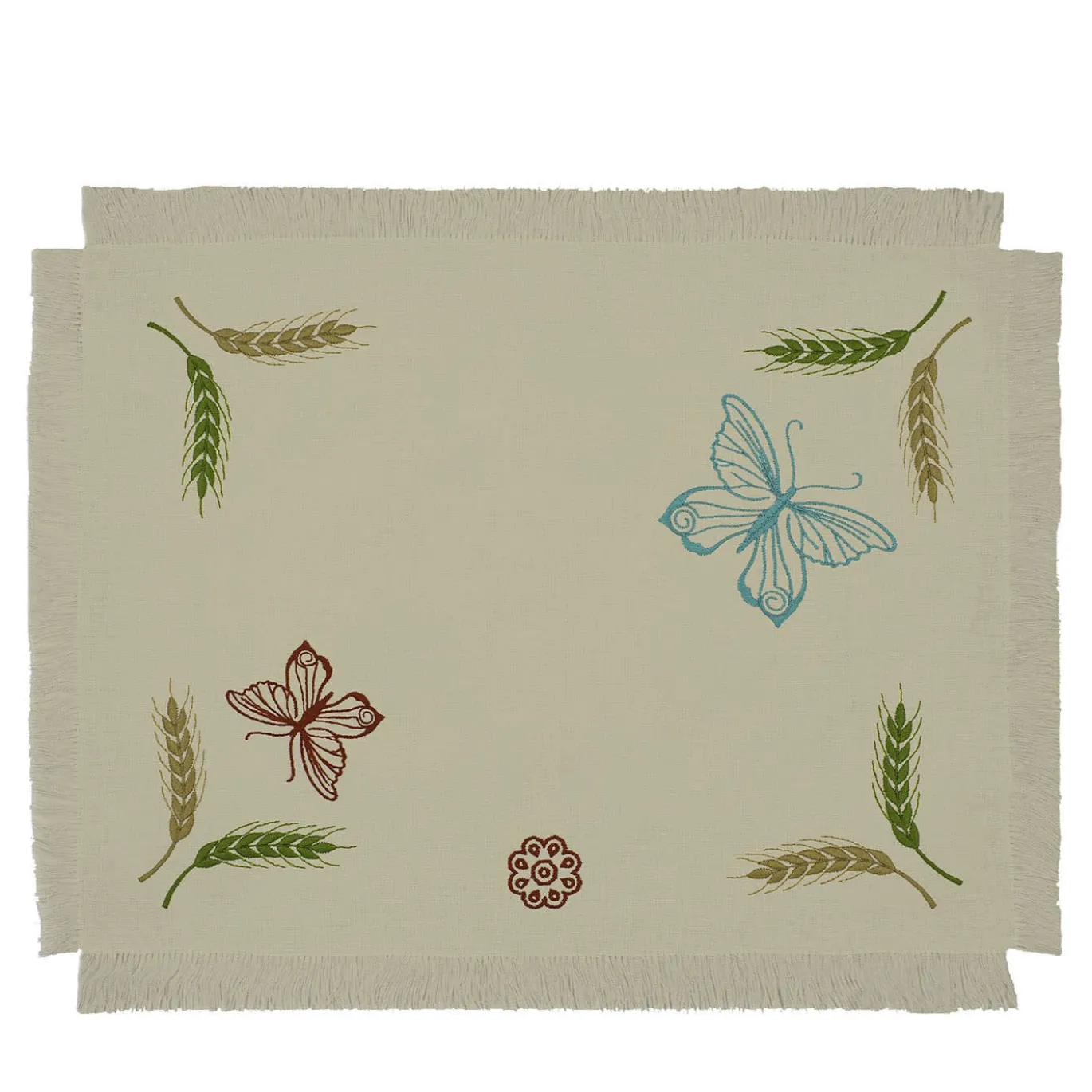 Grano Set di 2 tovagliette ricamate con frange color taupe