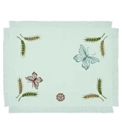Grano Set di 2 tovagliette ricamate con frange verde pastello