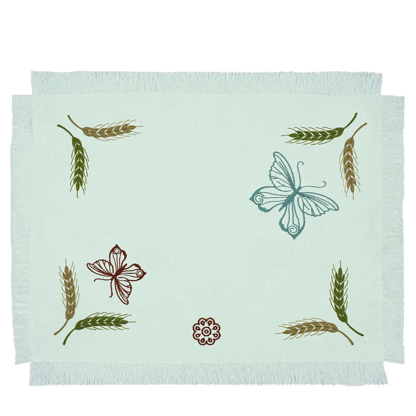 Grano Set di 2 tovagliette ricamate con frange verde pastello