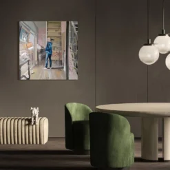 Interno con scala Pittura ad olio su tela