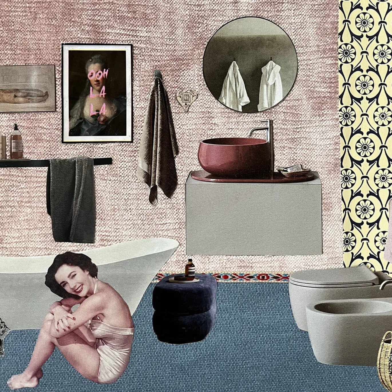 Interno Giorno con Liz Taylor Collage con materiali riciclati