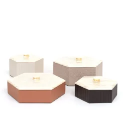Kelly Scatola esagonale bassa camel con coperchio