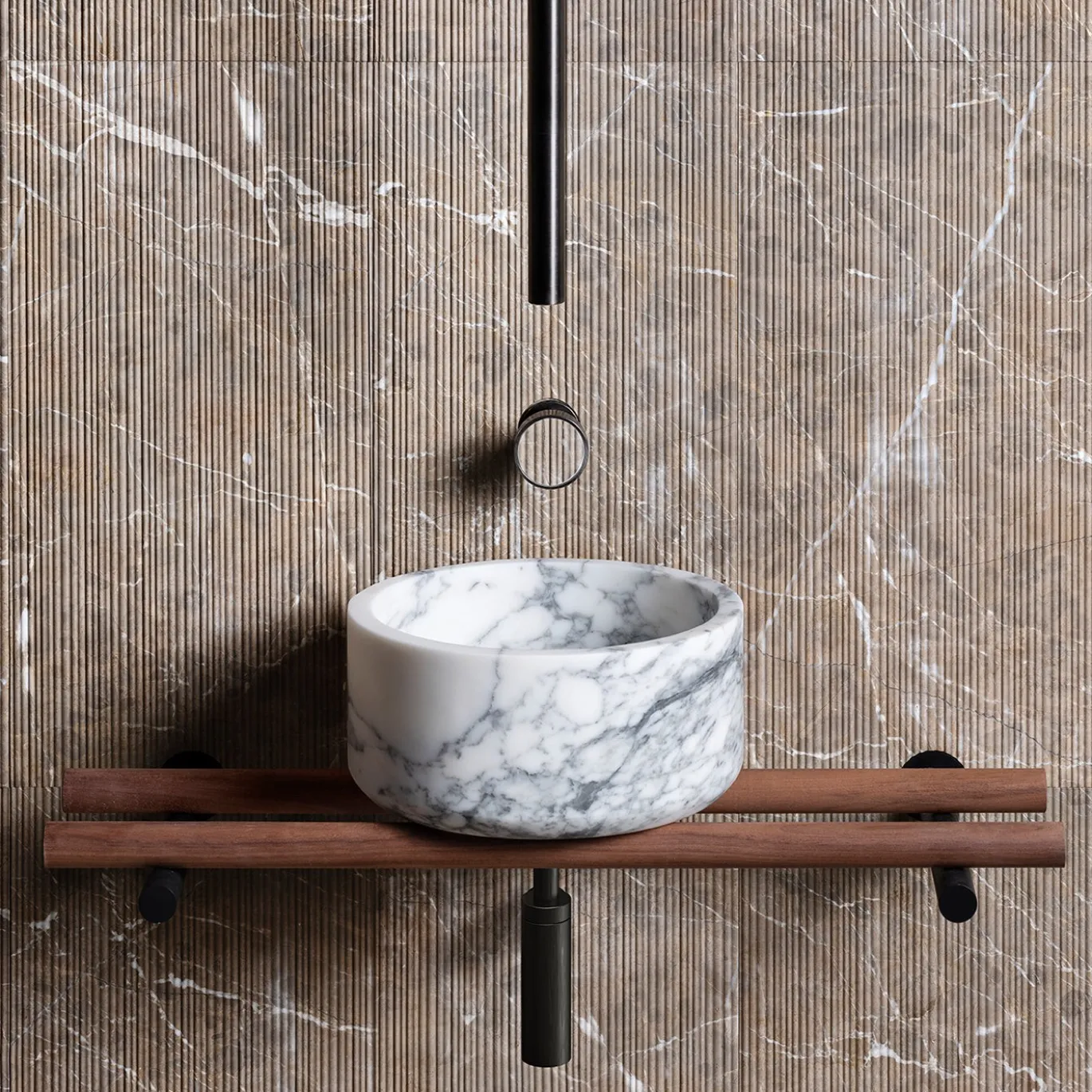 Lavabo in marmo rotondo a tubo per piano di lavoro