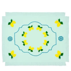 Limoni Set di 2 tovagliette ricamate con frange verde pastello