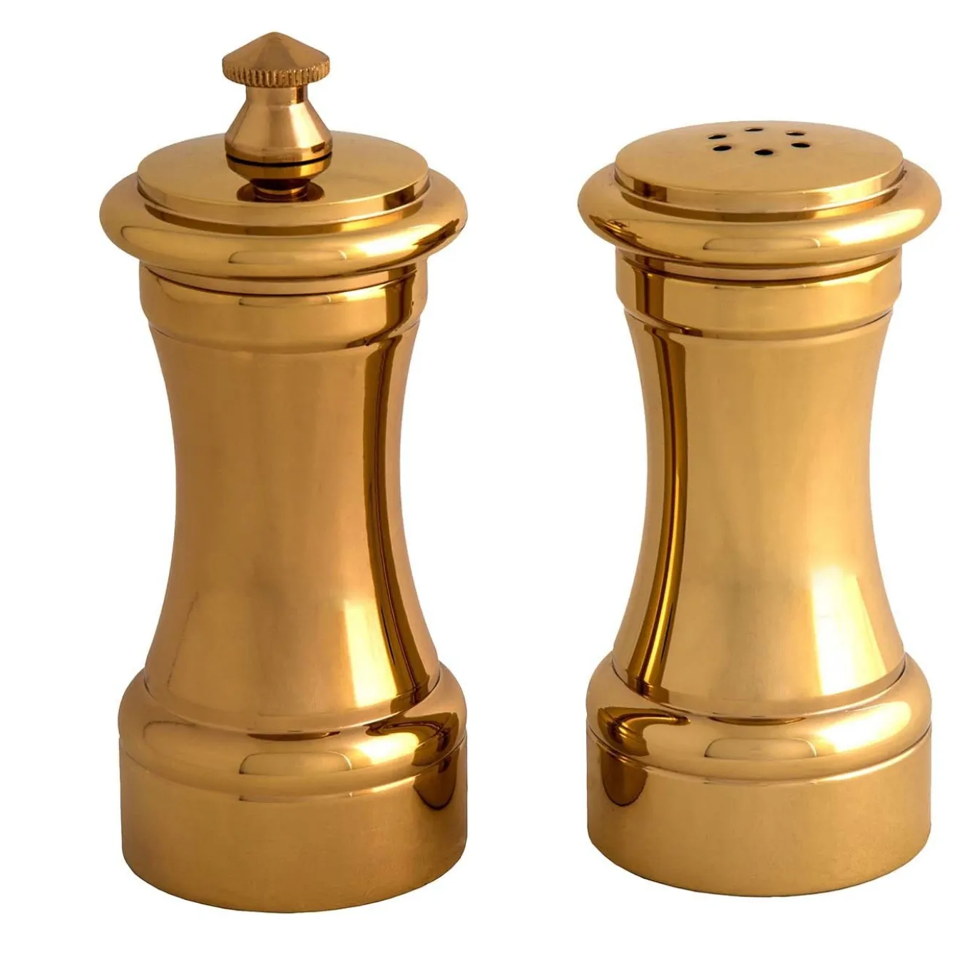 Macinapepe e saliera in ottone placcato oro