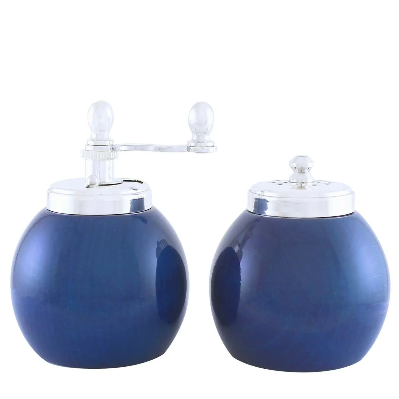 Macinasale e macinapepe in legno blu e ottone argentato