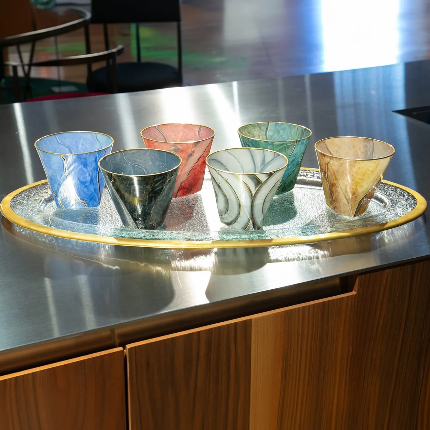 Marmo Set di 6 bicchieri multicolore con oro