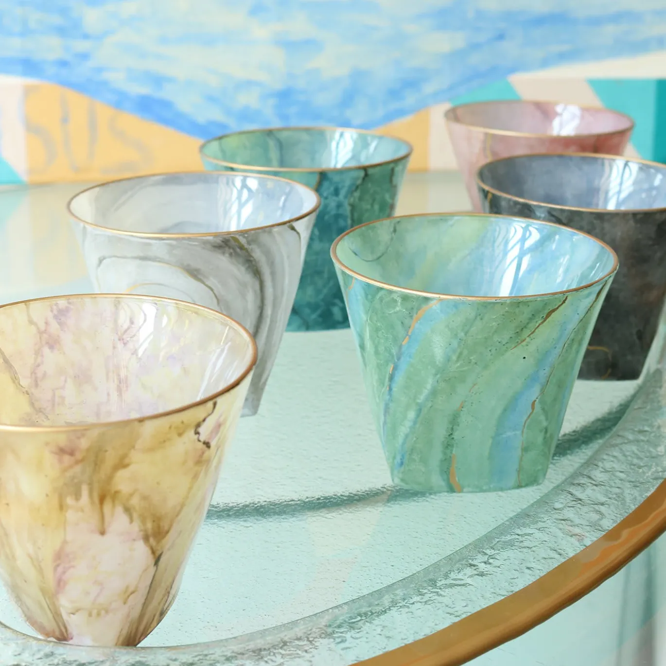 Marmo Set di 6 bicchieri multicolore con oro