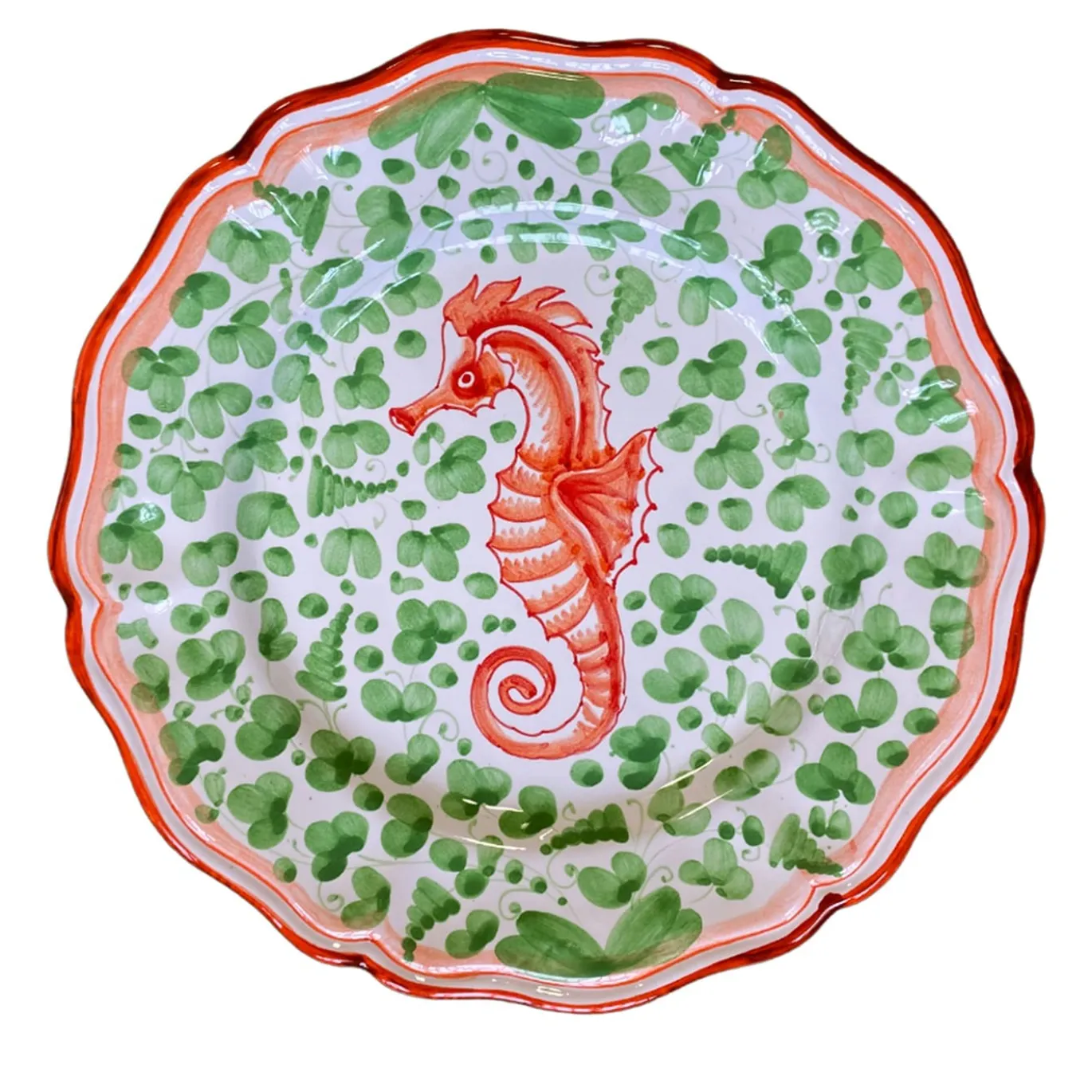 Menagerie D'Été Piatto in ceramica a forma di cavalluccio marino dipinto a mano